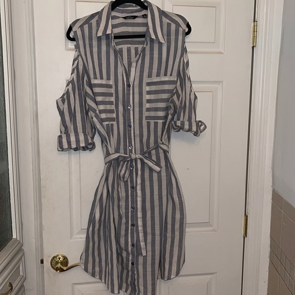 Blue & White Striped Casual Mini Dress - Picture 1 of 5